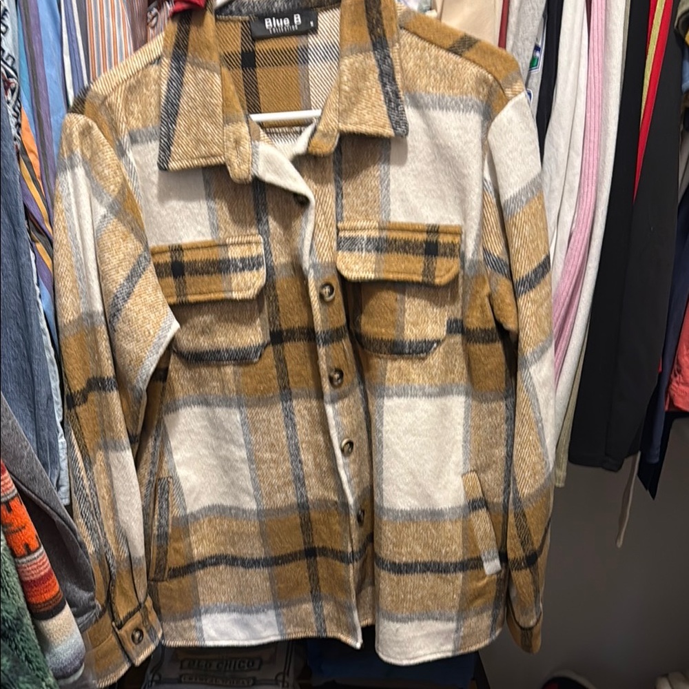 Women's Plaid Jacket - Brown and Cream